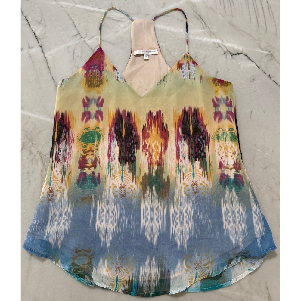 Lavender Brown Womens XS Ikat Abstract Print Racerback V-Neck Camisole Tank Top